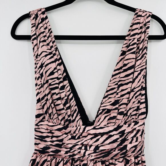 NBD Womens Dress Sz XSmall Pink Black Zebra Print Velvet Velour Deep V Neck Mini - Picture 3 of 9